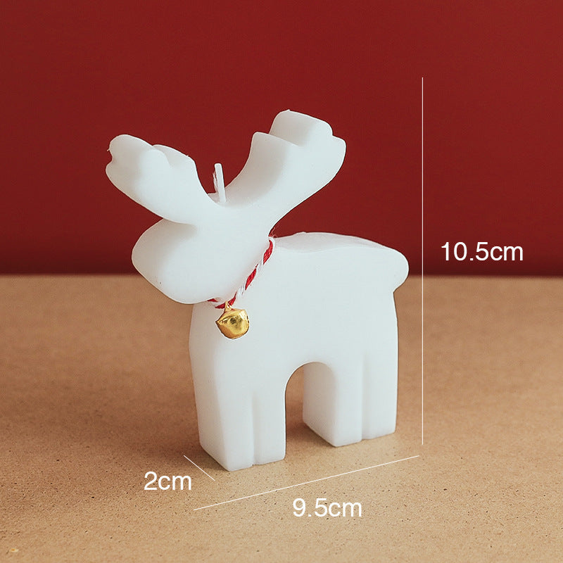 Snowman Candle in White with a Cute Design Featuring Antlers and a Bell
