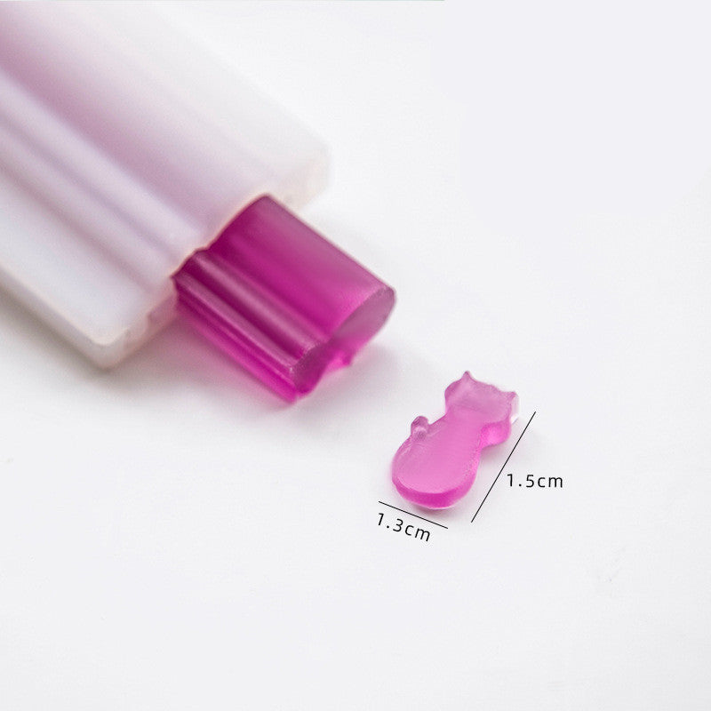 Arts And More Soap Silicone Mold making small pink cat-shaped soap pieces with measurements