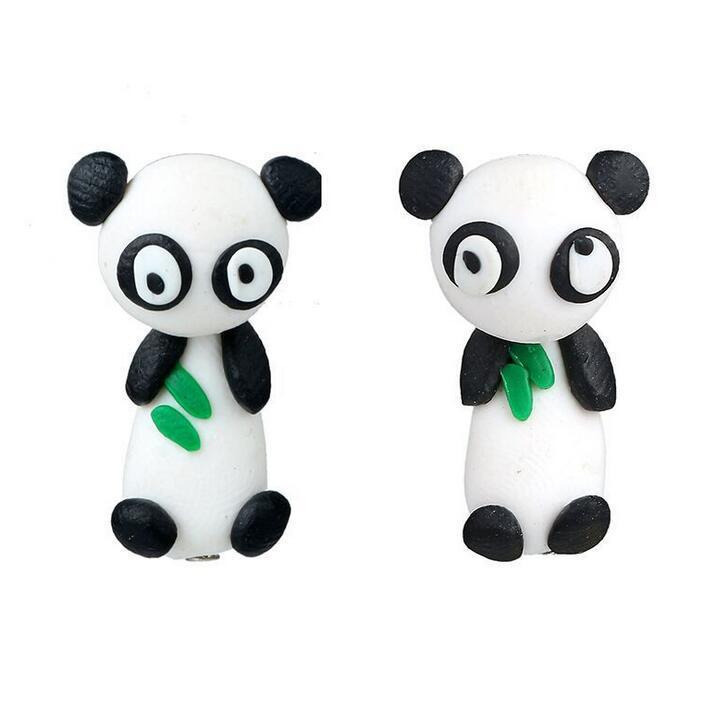 Arts And More Soft Clay Earrings featuring cute panda designs with black and white details and green bamboo accents