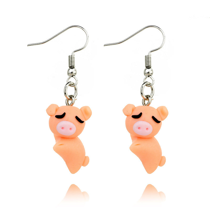 Cute pig-shaped Soft Clay Earrings with silver hooks by Arts And More for unique decorations