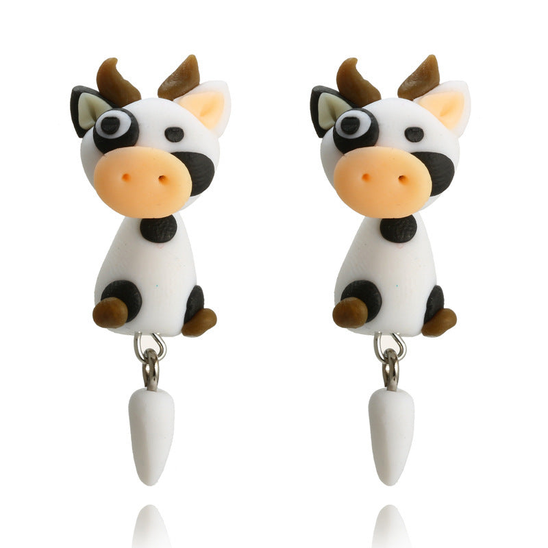 Soft Clay Earrings featuring cute white and black cow design by Arts And More decorations