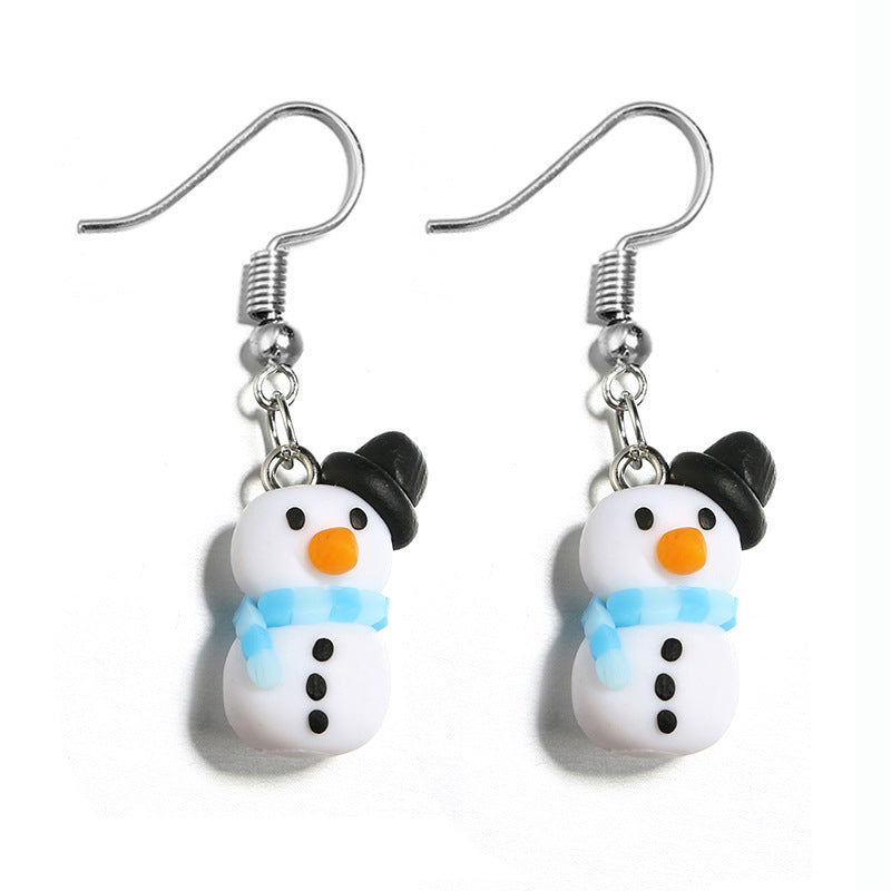 Cute snowman soft clay earrings with black hat and blue scarf holiday decoration accessories