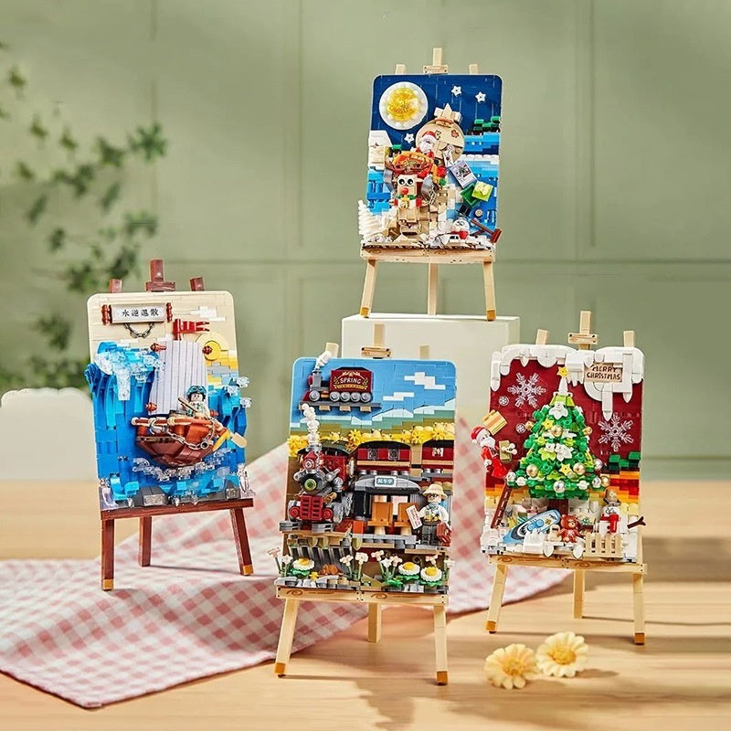 Stereograph Small Particle Building Blocks arts and crafts kit featuring colorful scenes on easels