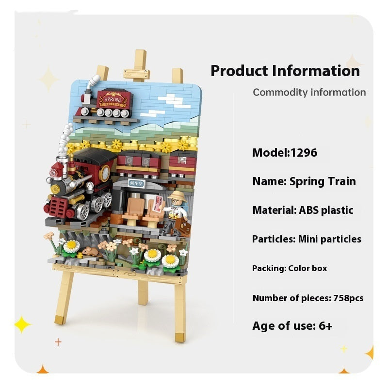 Stereograph Small Particle Building Blocks Spring Train Kit with 758 pieces for creative projects