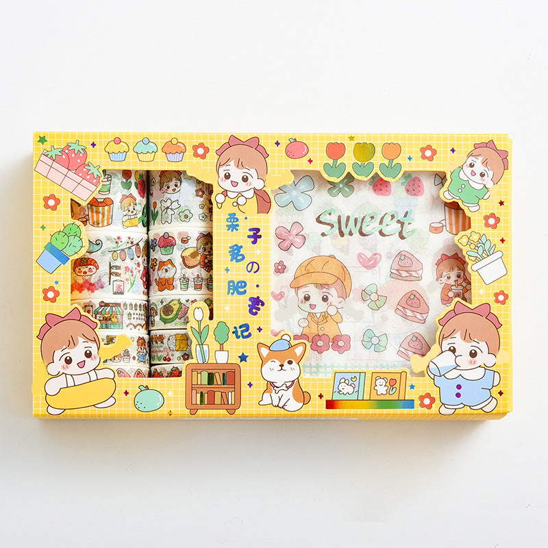 Arts And More Stickers Gift Set with colorful cartoon designs and crafting stickers in a yellow box
