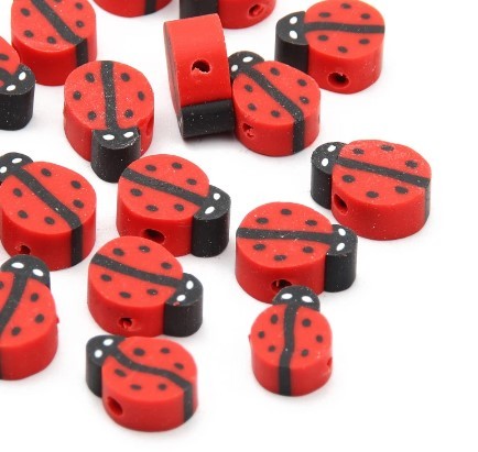 red and black ladybug beads for string beading craft projects
