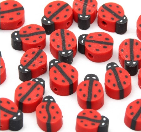 Arts And More ladybug shaped beads for string beading craft materials in red and black