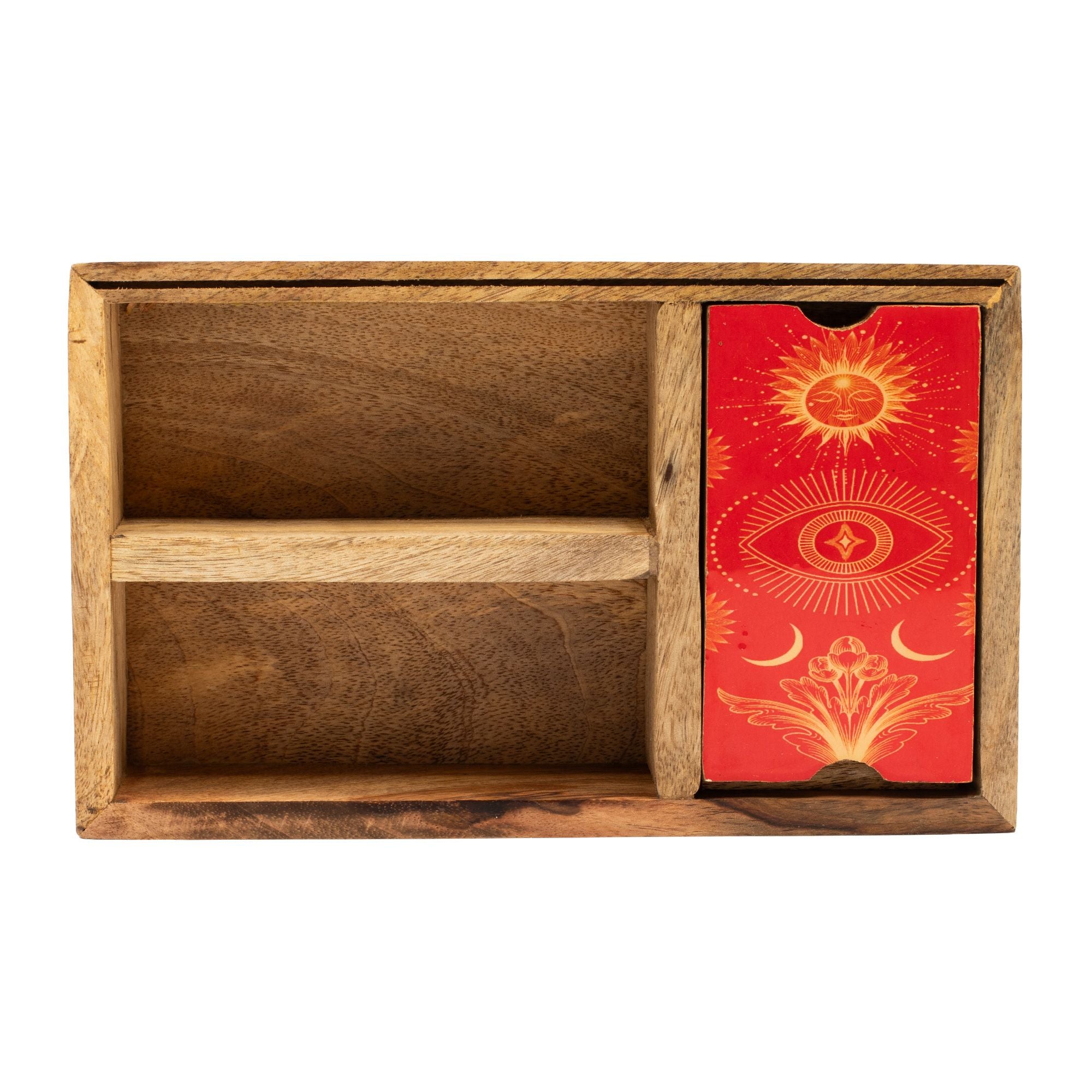 Three-Section Mango Wood Tarot Box for secure card storage