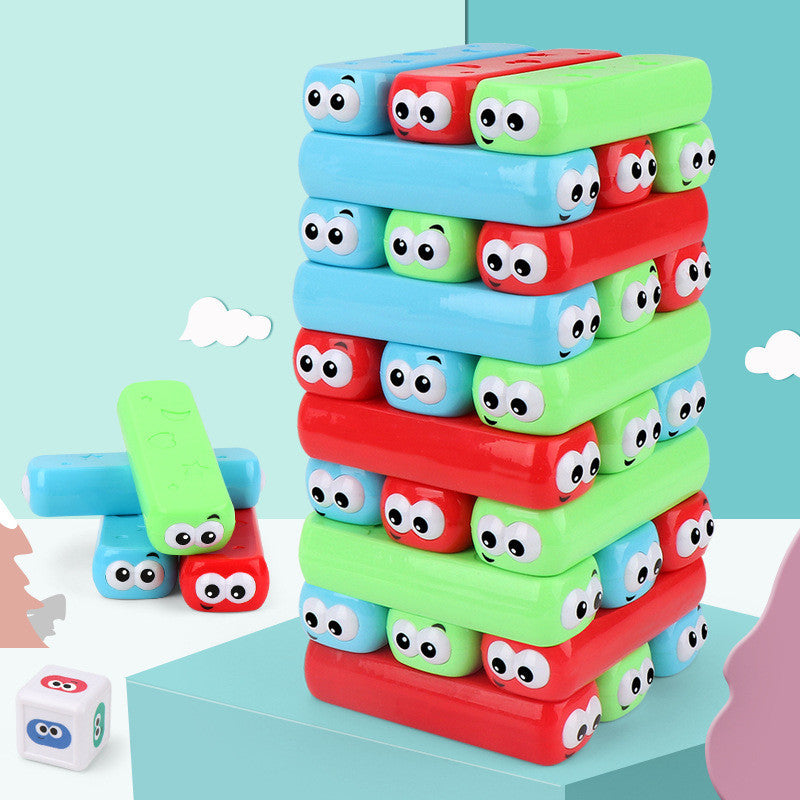 Colorful Tower Blocks Game with smiling faces stacked as an arts and crafts kit by Arts And More