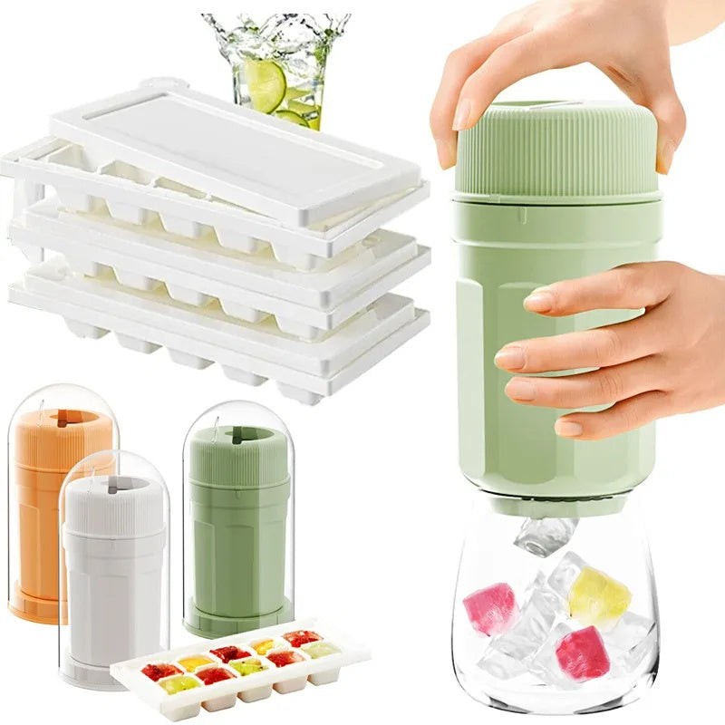 Twisting Ice Cup with Ice Cube Trays for Easy Ice Preparation and Serving in the Kitchen