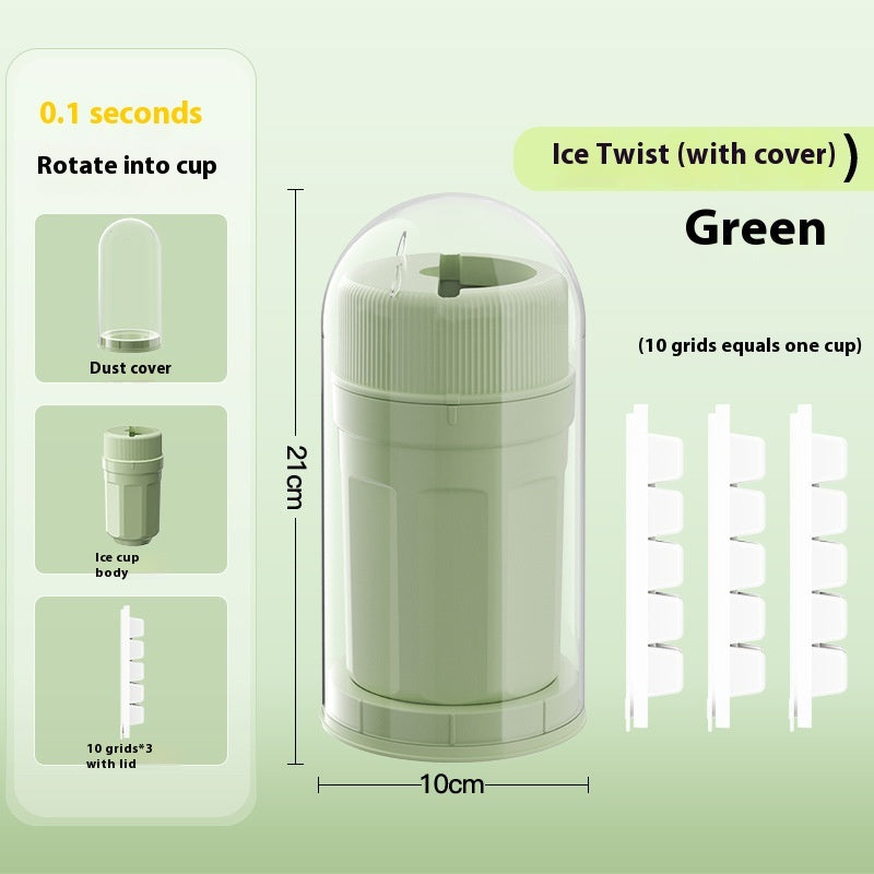 Twisting Ice Cup in green with a dust cover and grid system for easy ice creation in seconds