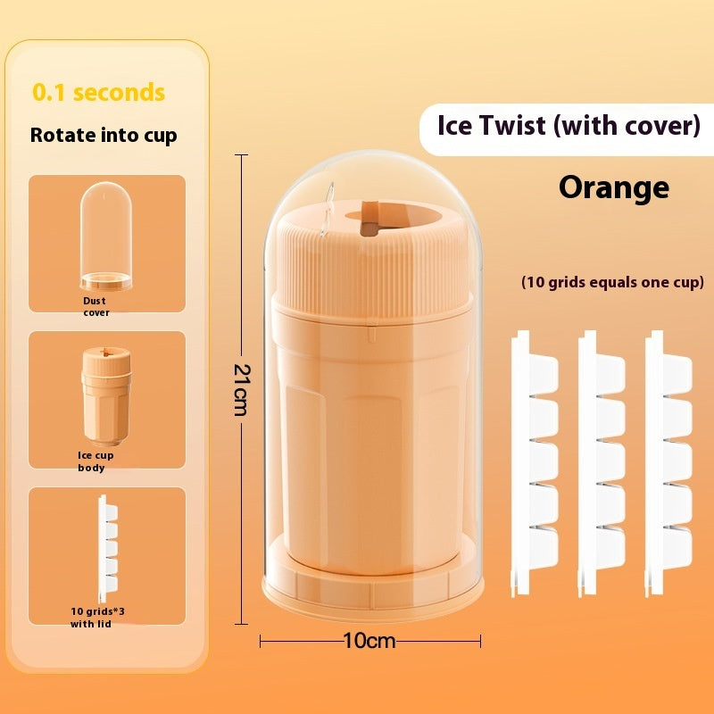 Twisting Ice Cup in Orange with Cover for Quick Ice Preparation in 10 Grids