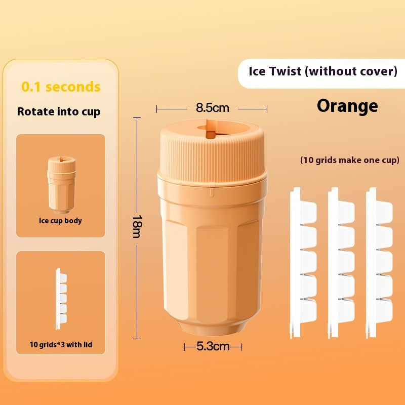 Twisting Ice Cup in Orange for quick ice making with 10 grid capacity and easy rotation design