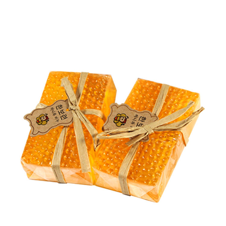 Arts And More Propolis Honey Soap bars wrapped in clear packaging with natural twine and bee-themed tags