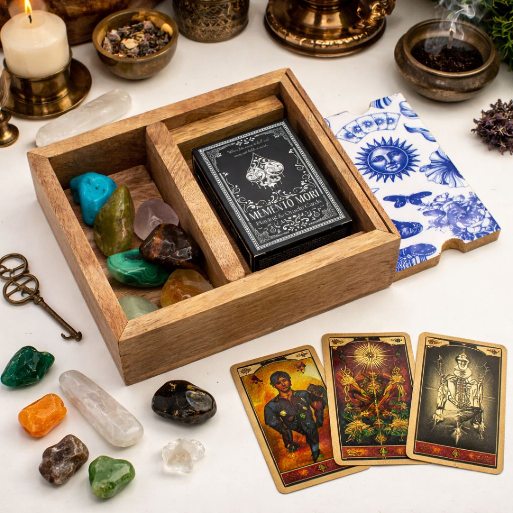 Two-Section Tarot Box in wood for storing cards safely