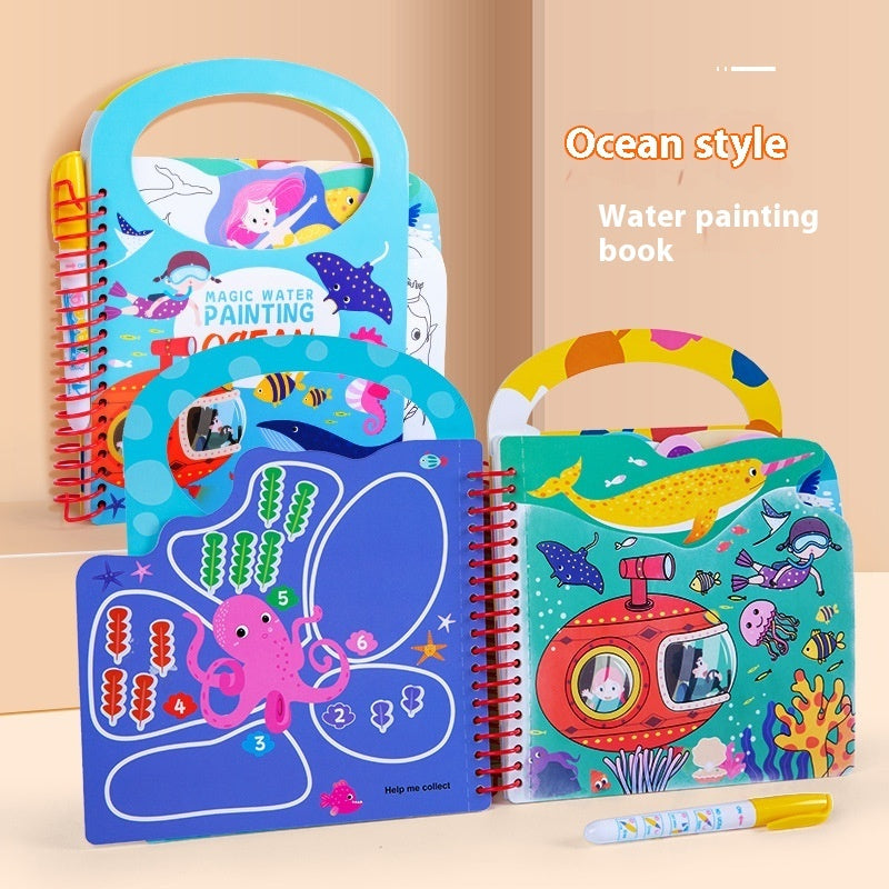 Arts And More Kids’ DIY Kits Water-Based Picture Book ocean style water painting book with colorful underwater illustrations