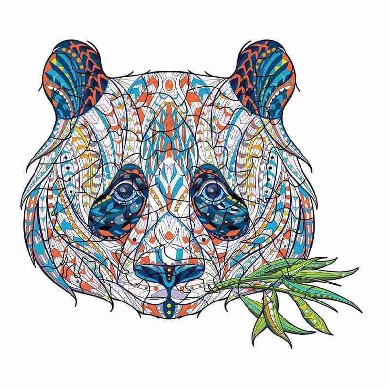 Colorful intricate panda design from Arts And More Wooden Animal Puzzle arts and crafts kit