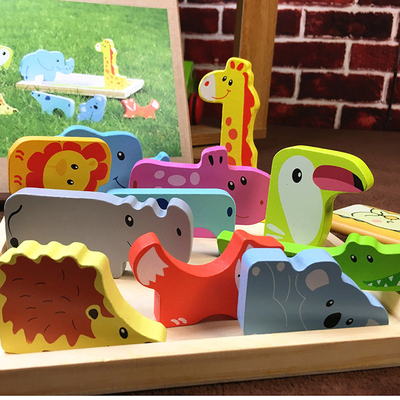 Arts And More Kids DIY Kits Wooden Animal Puzzle with colorful wooden animal shapes on a tray