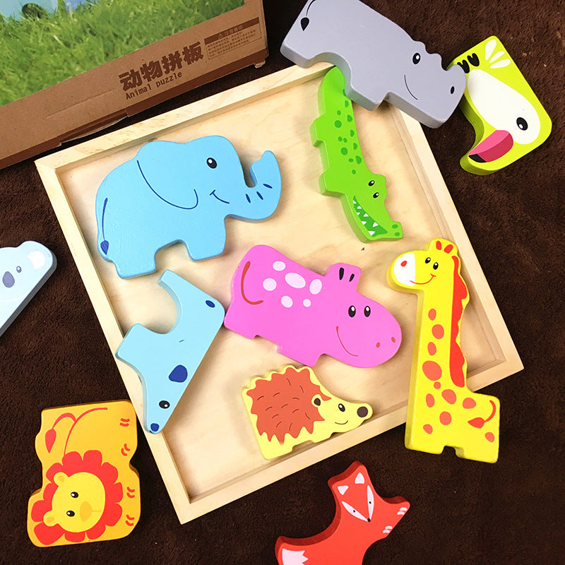 Arts And More Wooden Animal Puzzle kids DIY kit with colorful wooden animal shapes including elephant, giraffe, and crocodile