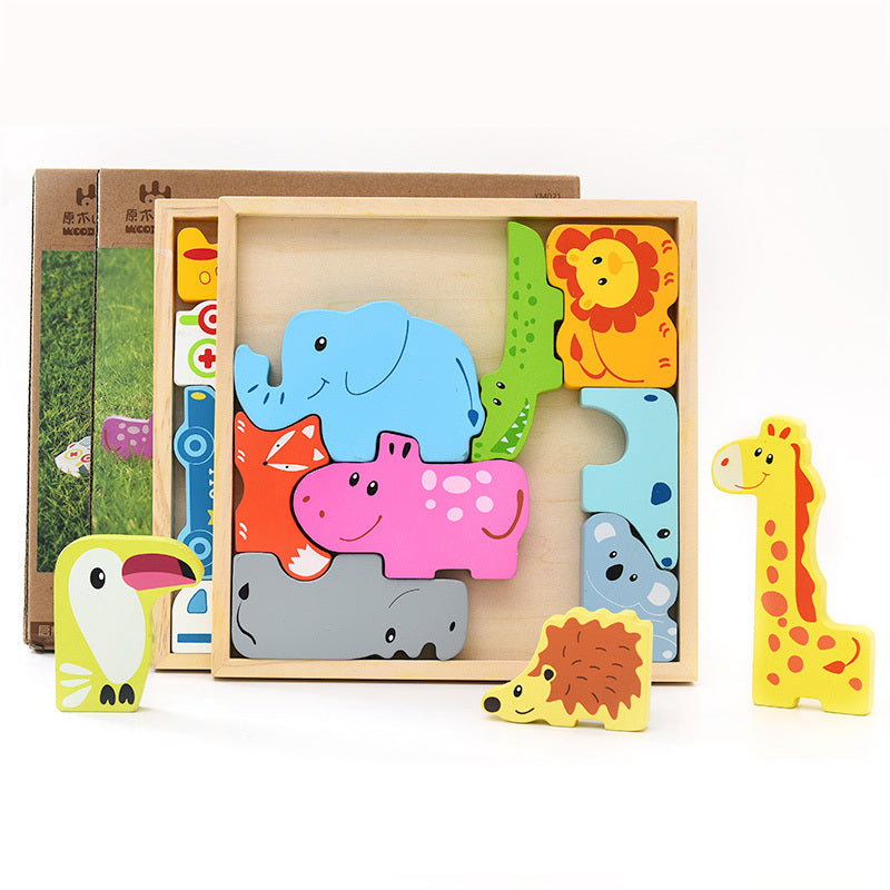 Arts And More Kids DIY Kits Wooden Animal Puzzle with colorful wooden animal pieces in a wooden frame