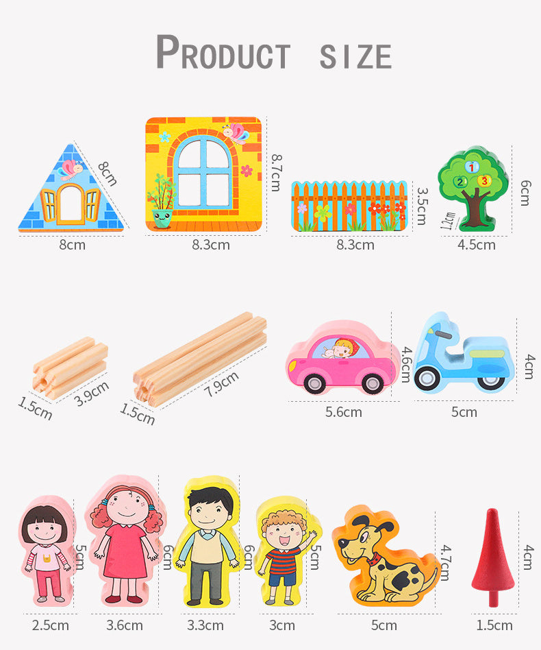 Arts And More Kids DIY Kits Wooden Building Blocks Set with Colorful Shapes and Characters