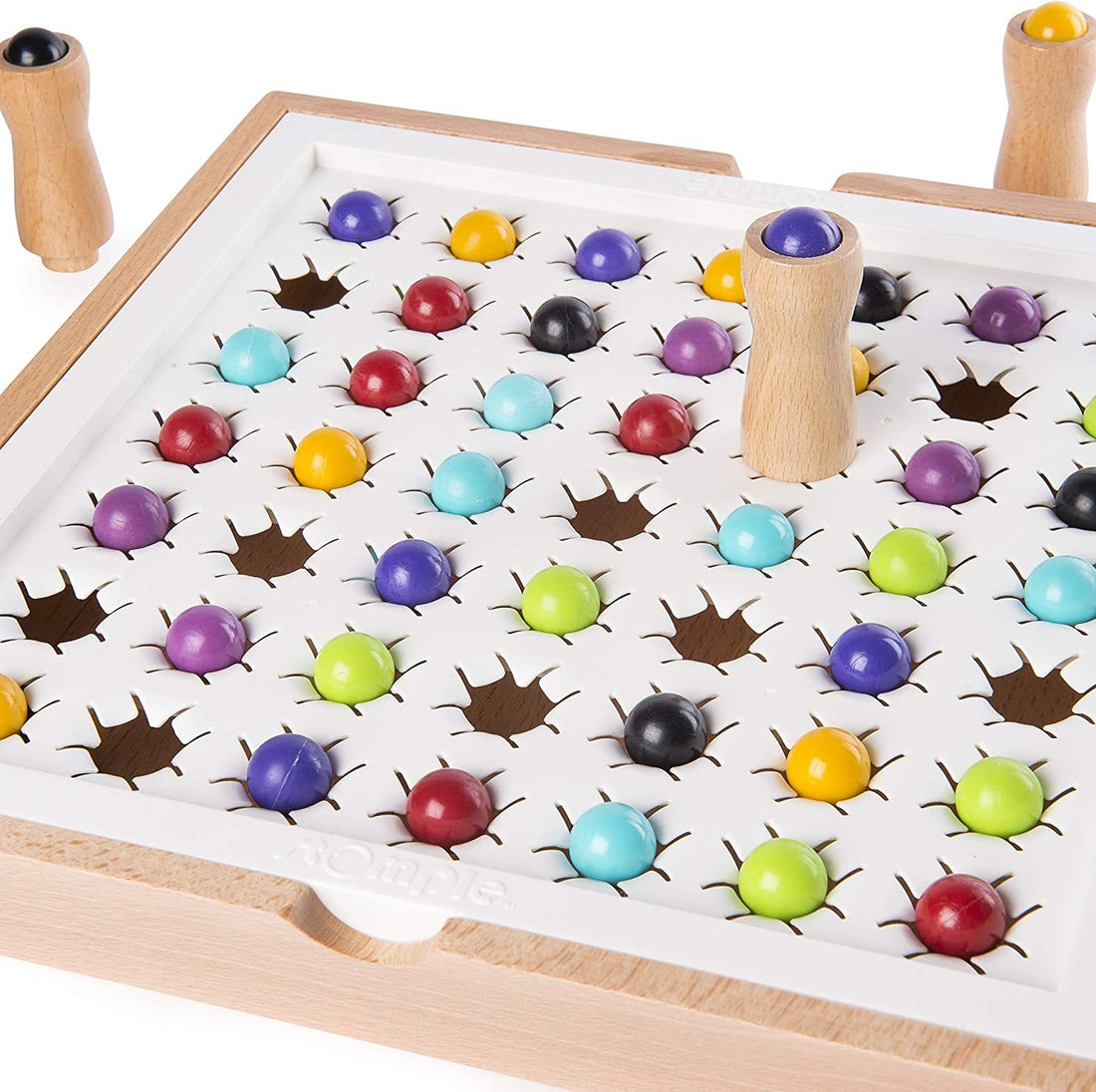 Arts And More Marble Stomping Game wooden board with colorful marbles and wooden stompers for arts and crafts fun
