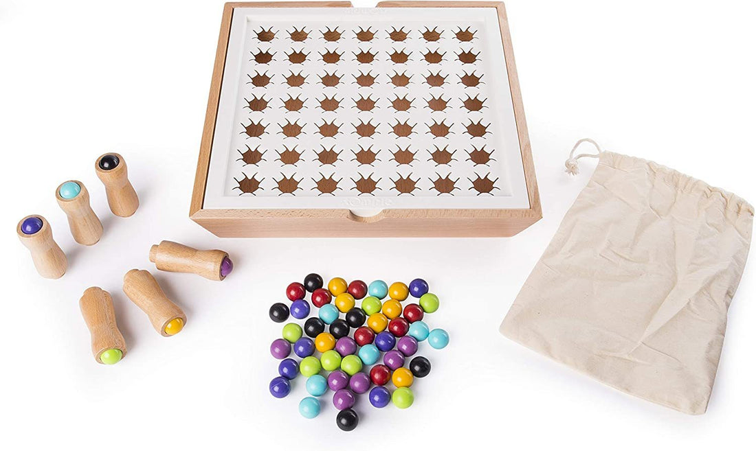 Arts And More Marble Stomping Game arts and crafts kit with wooden board, colorful marbles, and storage bag