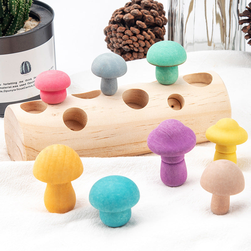 Colorful Wooden Mushroom DIY Kit for kids featuring playful sculpted mushrooms and a wooden display base