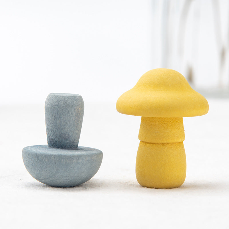 Two colorful Kids DIY Kits featuring a blue and a yellow Wooden Mushroom for creative play.