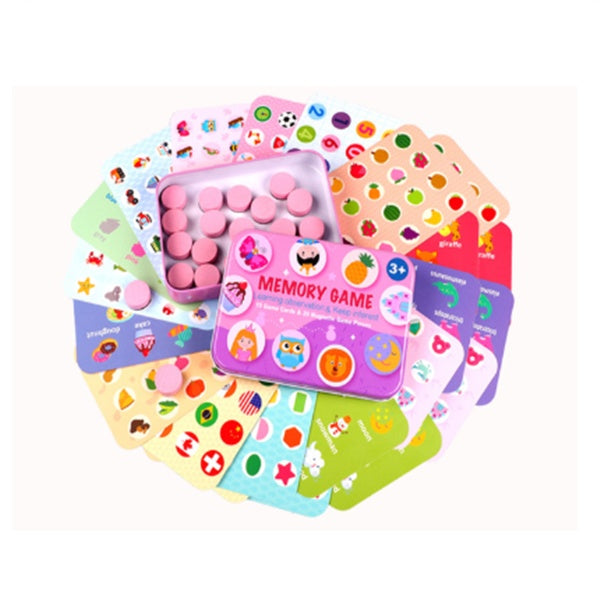 Arts And More Wooden Party Game memory matching arts and crafts kit with colorful cards and pink tokens