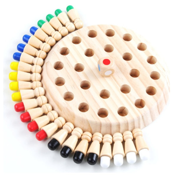 Wooden Party Game circular board with colored peg pieces and a dice for fun group activities