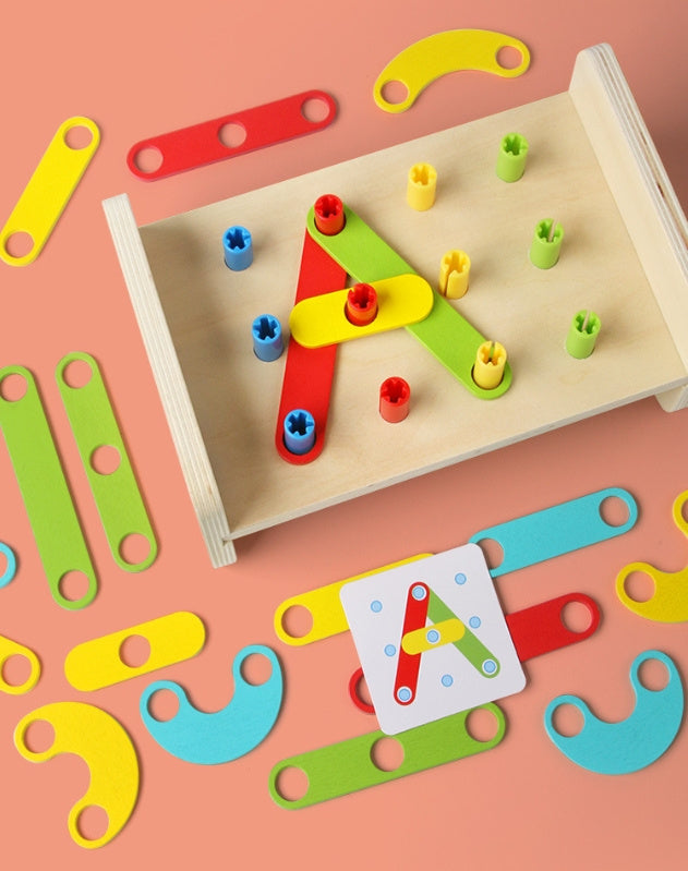 Kids Arts And More Wooden Puzzle Toy DIY Kit with Colorful Interlocking Pieces on Board