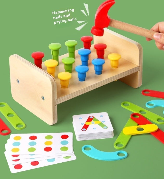 Arts And More Wooden Puzzle Toy kids DIY kit with colorful pegs hammer and activity cards