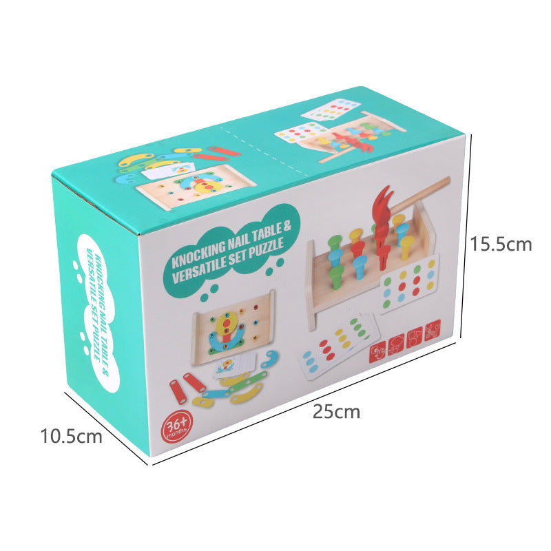 Arts And More kids DIY kit Wooden Puzzle Toy with knocking nail table and colorful pegs