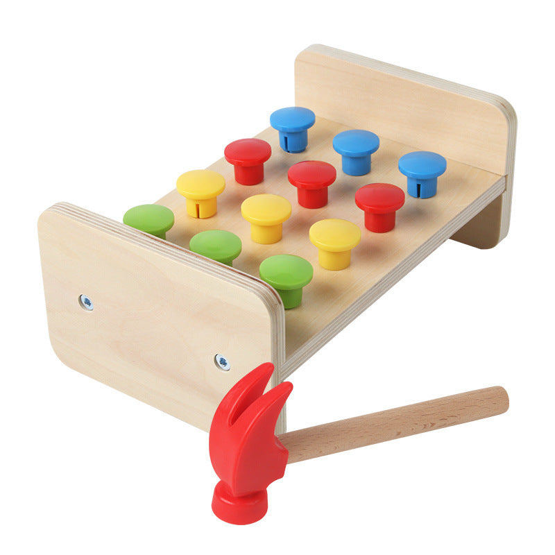 Arts And More kids DIY Wooden Puzzle Toy with colorful pegs and red hammer for creative play
