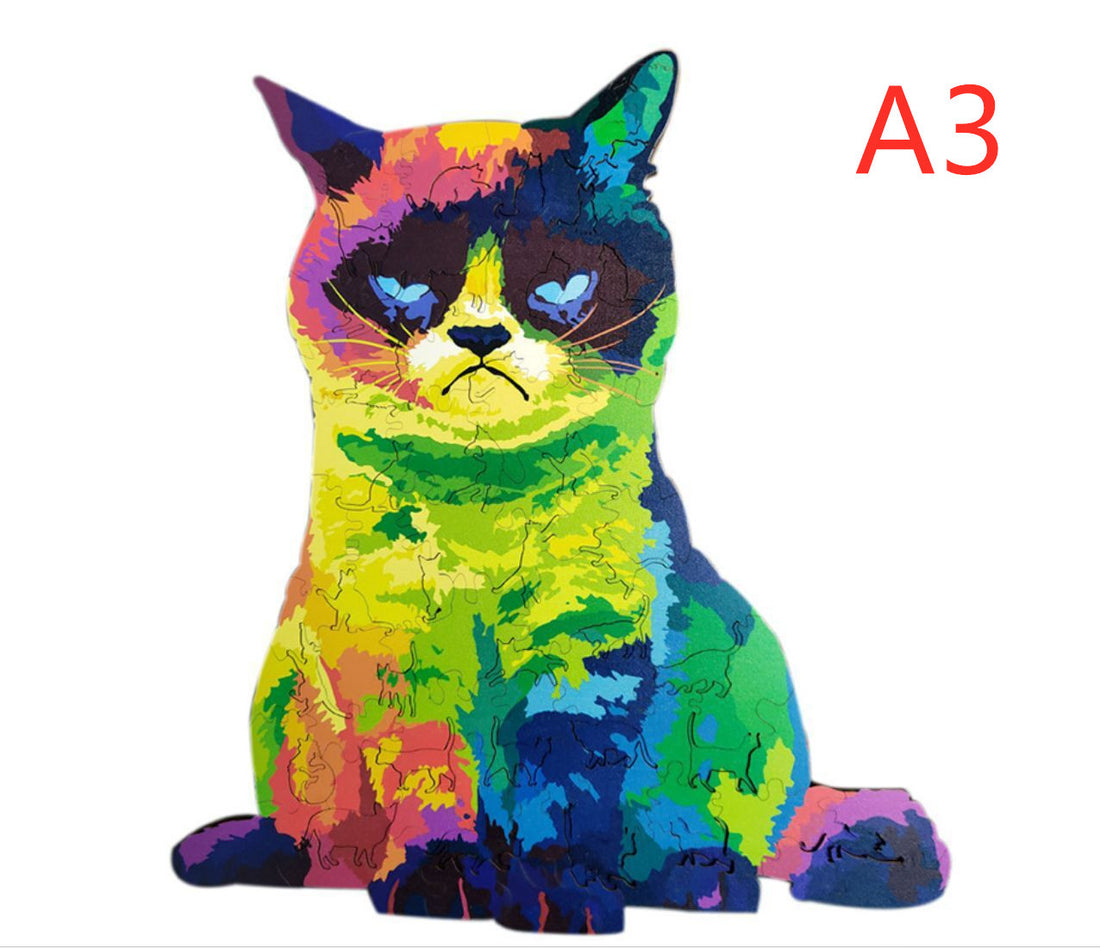 Colorful cat-shaped wooden puzzles arts and crafts kit by Arts And More