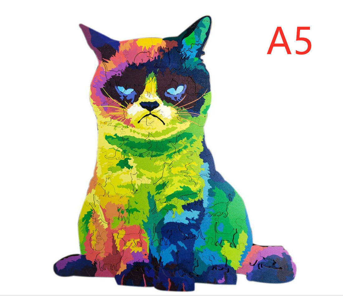 Arts And More colorful wooden puzzles shaped like a cat for creative arts and crafts kits