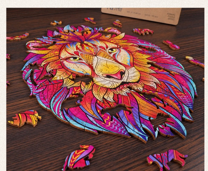 Arts And More colorful lion design wooden puzzles from arts and crafts kits on wooden table