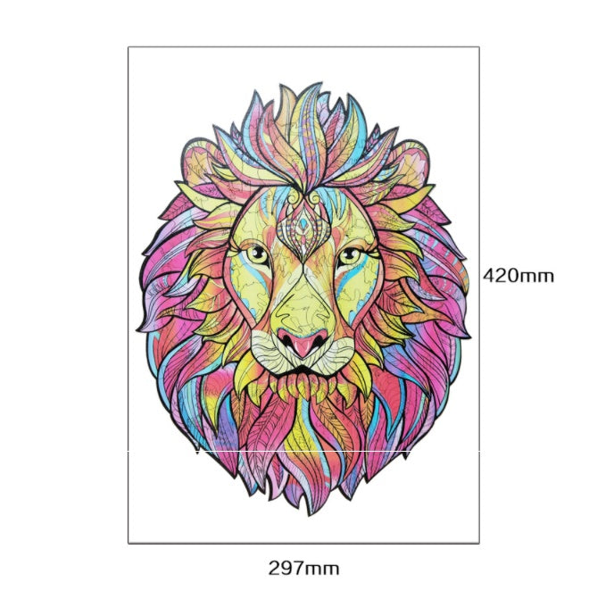 Colorful lion head wooden puzzles design from Arts And More arts and crafts kits measuring 297mm by 420mm
