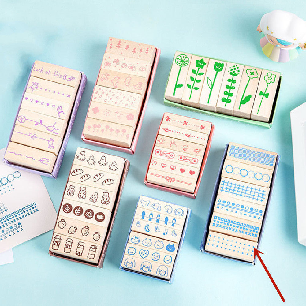 Arts And More Wooden Stamp Suit with various floral and decorative patterns for craft projects