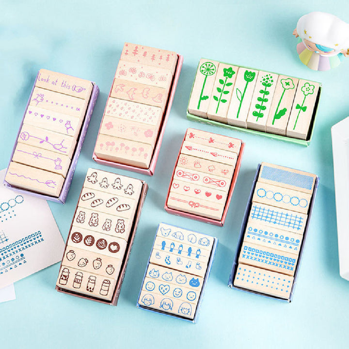 Arts And More wooden stamp suit set with various floral and pattern designs for crafting