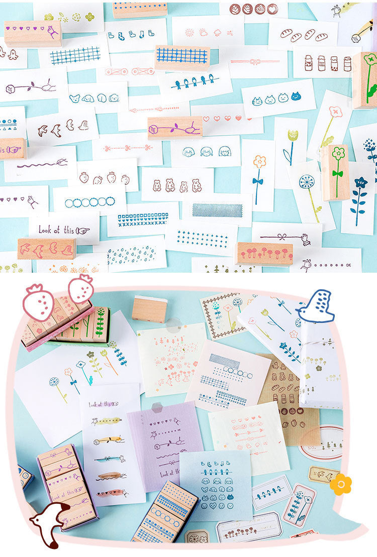Arts And More Wooden Stamp Suit with Various Cute and Decorative Craft Stamp Designs for Creative Projects
