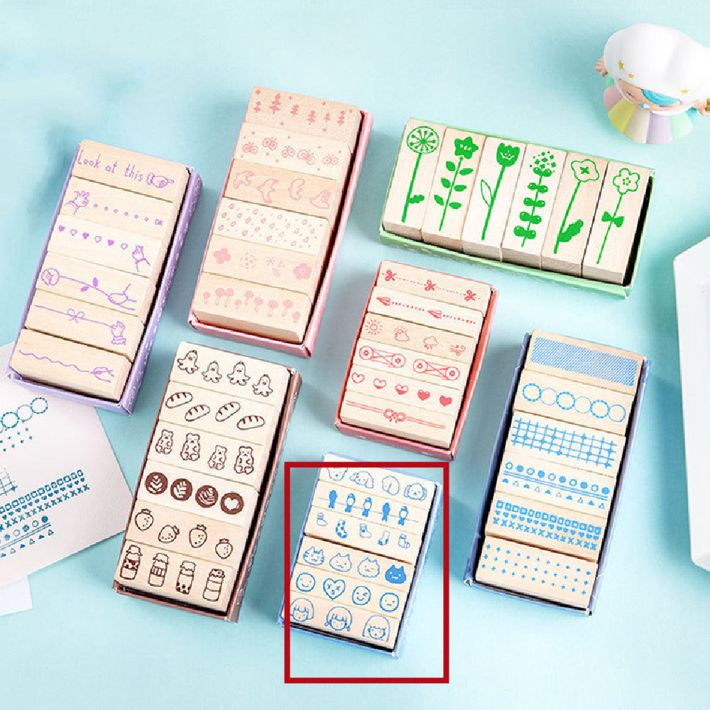 Arts And More Wooden Stamp Suit featuring various floral and decorative patterns for crafting projects